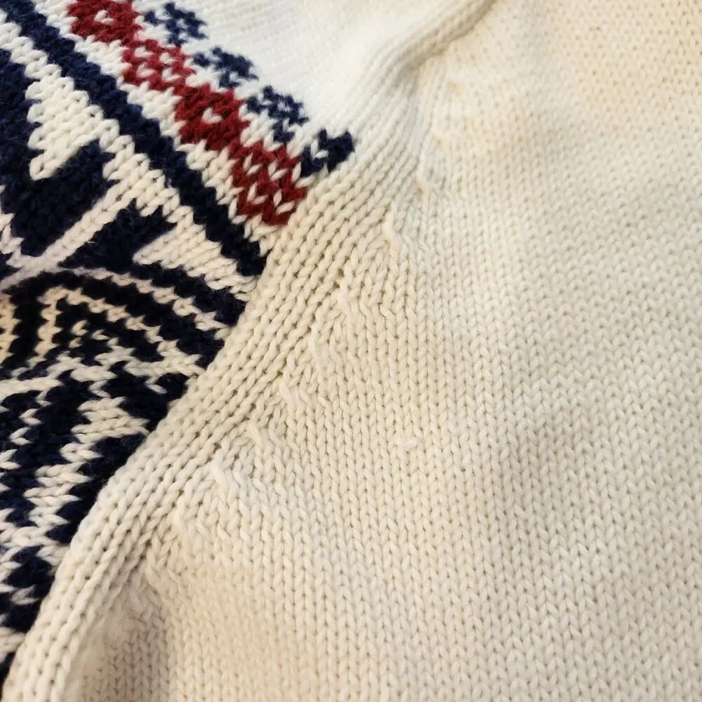 Izod Mens L Knit 1/4 Zip Sweater Ski Lodge Fair Isle Nordic Ivory Navy Red